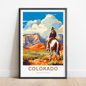 Colorado Travel Print - Colorado Cowboy  poster, United States Wall Art, Framed present, Gift United States Present