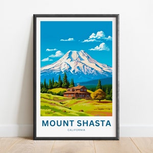Mount Shasta Travel Print - Mount Shasta poster, California Wall Art, Framed present, Gift California Present