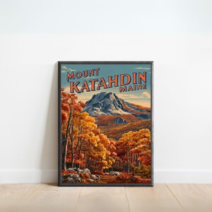 Mount Katahdin Vintage Travel Poster - Mount Katahdin Print, Maine Wall Art, Framed, Gift Maine Present