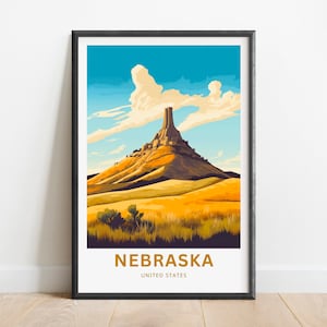 Nebraska Travel Print, cartel de Chimney Rock Nebraska, arte de la pared de los Estados Unidos, presente enmarcado, regalo presente de los Estados Unidos