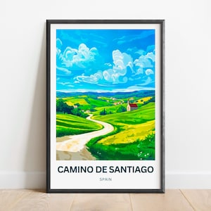Impresión de viaje del Camino de Santiago - Póster del Camino de Santiago, Arte mural de España, Regalo enmarcado, Estados de España presentes