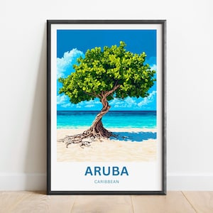 Aruba Travel Print - Aruba poster, Caribbean Wall Art, Framed present, Gift Caribbean Island Present
