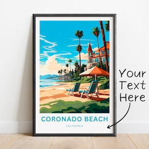Impressão de viagem personalizada de Coronado - pôster de Coronado Valley, arte de parede da Califórnia, presente emoldurado, presente da Califórnia