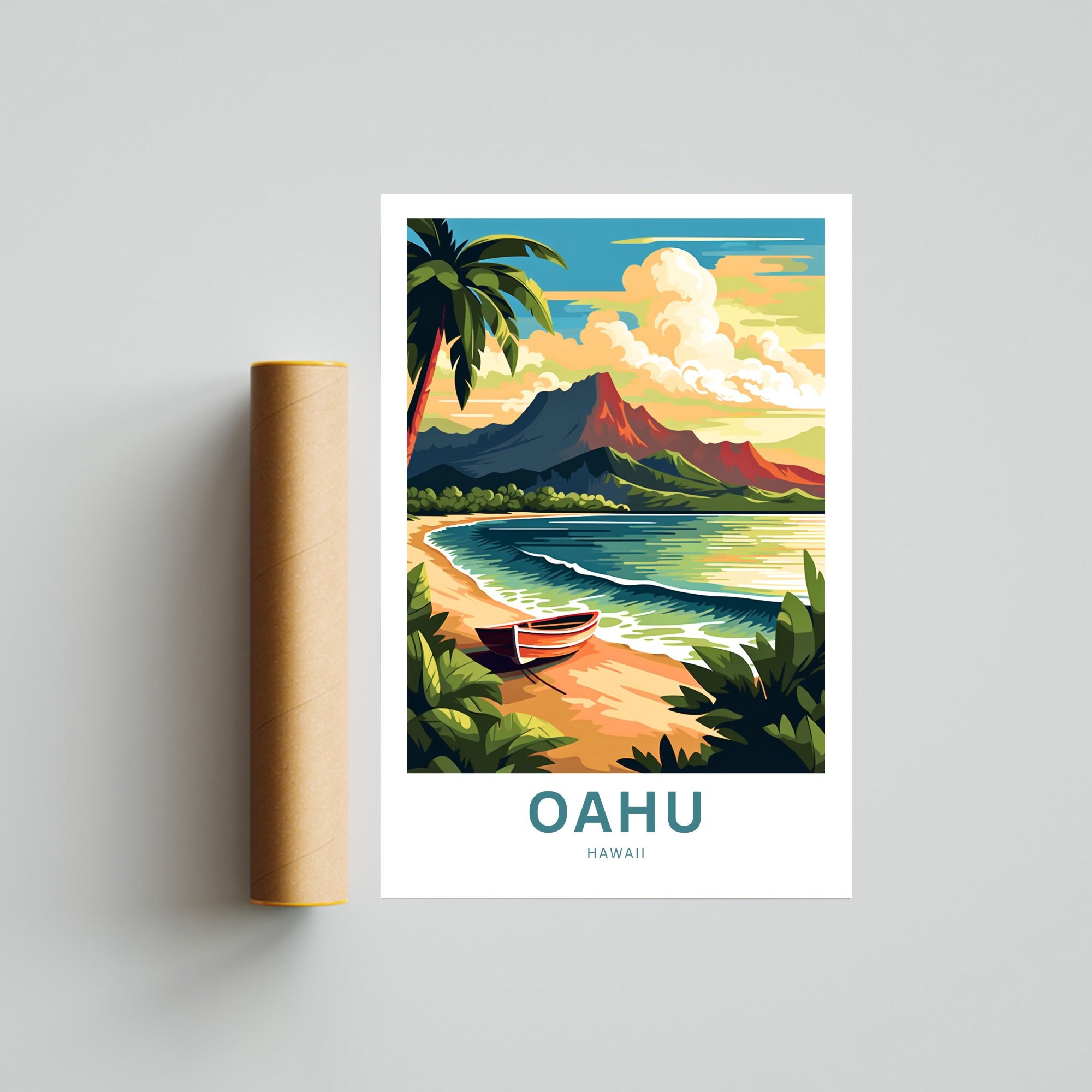 Oahu Hawaii Travel Poster: Minimalist Island Wall Art - Etsy
