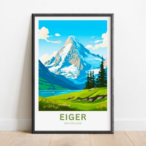 Eiger Travel Print - Eiger Mountain poster, Switzerland Wall Art, Framed present, Gift Switzerland Present