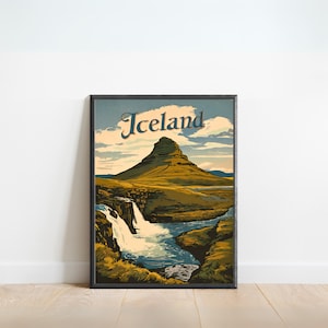 Iceland Vintage Travel Poster - Iceland Print, Nordic Island  Wall Art, Framed, Gift Europe Present
