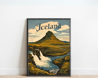 Iceland Vintage Travel Poster - Iceland Print, Nordic Island  Wall Art, Framed, Gift Europe Present