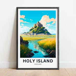 Holy Island Travel Print - Holy Island poster, England Wall Art, Framed present, Gift England Present