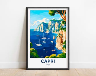 Capri Travel Print - Capri poster, Italy Wall Art, Framed present, Gift Italy Art Decor Present