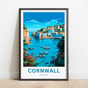 Cornwall Travel Print - Cornwall poster, England Wall Art, Framed present, Gift England Present
