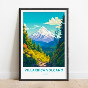Villarrica Volcano Travel Print Villarrica Volcano poster, Rucapillán Wall Art, Framed present, Gift Chile Present image 1
