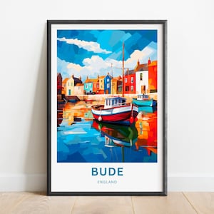 Bude Travel Print - Bude Cornwall Poster, Cornwall, England Wall Art, Framed present, Gift England Present