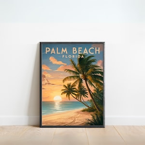 Cartel de viaje vintage de Palm Beach - Impresión de Palm Beach, Arte de la pared de Florida, Presente enmarcado, Regalo Florida Presente