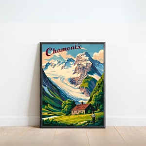 Chamonix Vintage Travel Poster - Chamonix print, France Wall Art, Framed present, Gift French Alps Present