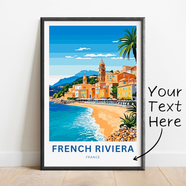 Personalized French Riviera Travel Print - Côte d'Azur French Riviera poster, France Wall Art, Framed present, Gift France Present