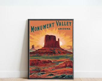 Monument Valley Vintage Travel Poster - Monument Valley Print, Arizona Wall Art, Framed, Gift Utah Present