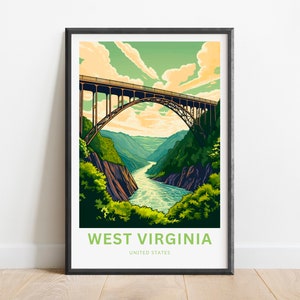 West Virginia Reisedruck - West Virginia Poster, USA Wandkunst, Geschenk, USA Präsent, USA gerahmt