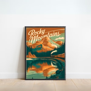Rocky Mountains Vintage Travel Print - Rocky Mountains poster, Canada Vintage Wall Art, Framed present, Gift Canada Present