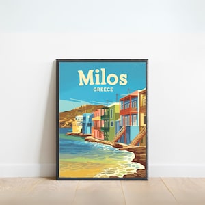 Milos Island Vintage Travel Poster - Milos Island print, Kenya Wall Art, Framed present, Gift Africa Present