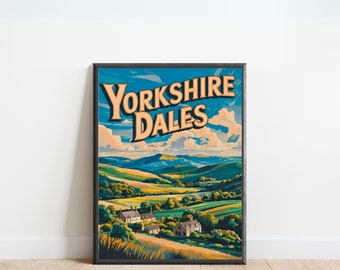 Póster de viaje vintage de Yorkshire - Impresión de Yorkshire, Arte de la pared de Inglaterra, Enmarcado, Regalo Inglaterra presente