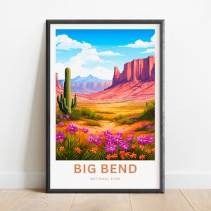 Impresión de viaje al Parque Nacional Big Bend: póster de Big Bend, arte de pared de Texas, regalo enmarcado, regalo de Estados Unidos, texto personalizado