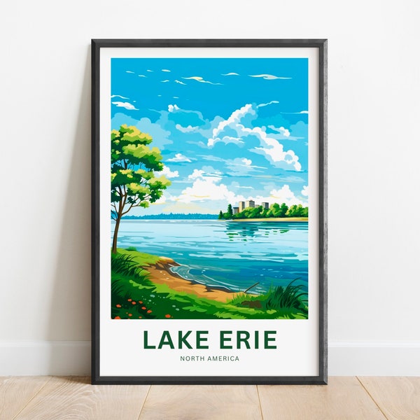 Lake Erie Travel Print - Lake Erie poster, Great Lakes Wall Art, Framed present, Gift North America Present