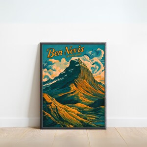 Ben Nevis Vintage Travel Poster - Ben Nevis Print, Scottish Highlands Wall Art, Framed, Gift Scotland Present