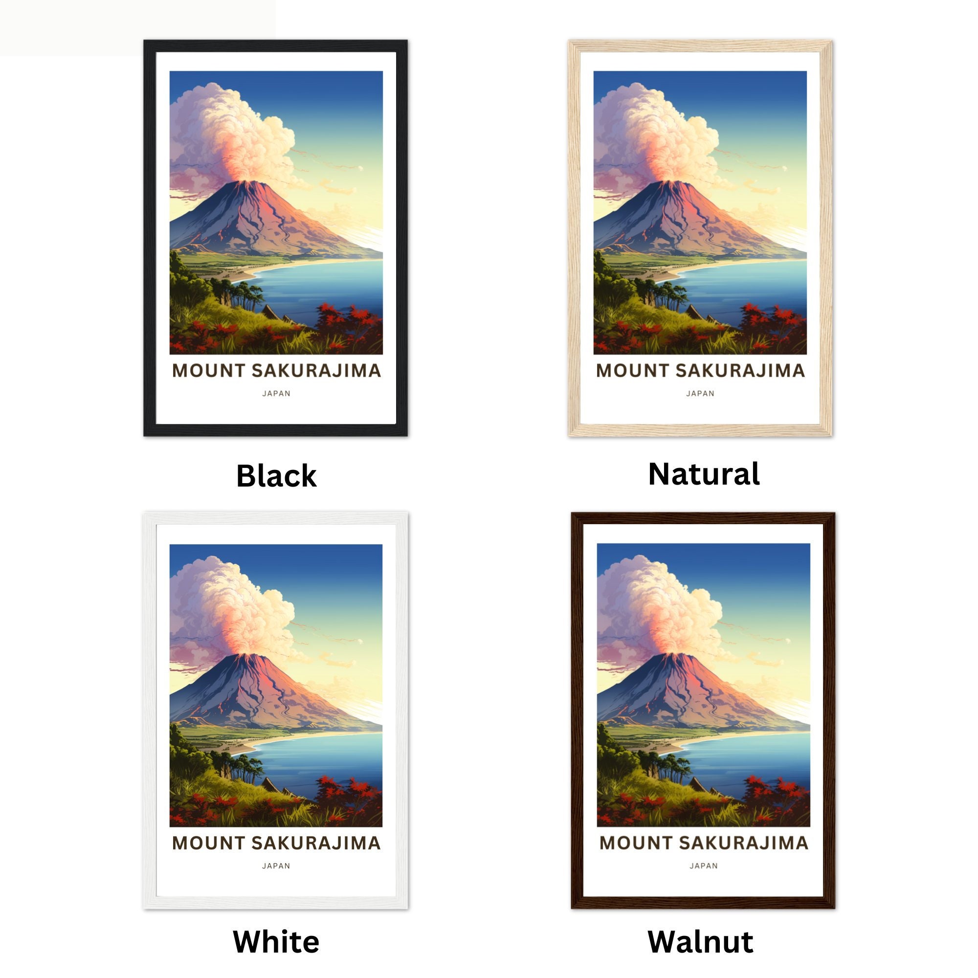 桜島山旅行プリント - 桜島山ポスター、日本の壁アート、額入り