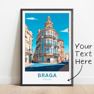 Personalized Braga Travel Print - Braga Poster, Portugal Wall Art, Framed present, Gift Portugal Present