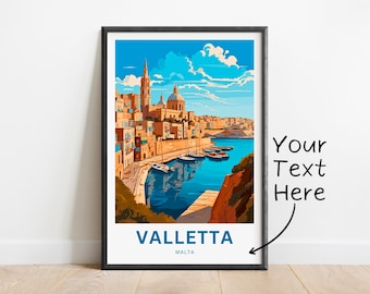 Personalized Valletta Travel Print - Valletta poster, Malta Wall Art, Framed present, Gift Malta Present