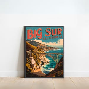 Big Sur Vintage Reiseplakat - Big Sur Druck, Kalifornien Wandkunst, gerahmt, Geschenk Kalifornien Geschenk