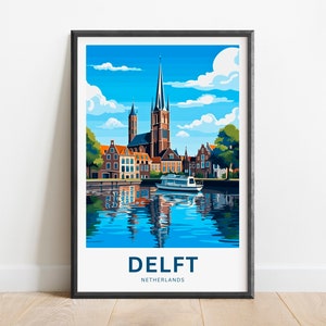 Delft Travel Print - Delft poster, Netherlands Wall Art, Framed present, Gift Netherlands Present