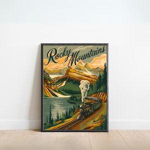 Rocky Mountains Vintage Travel Print - Rocky Mountains poster, Canada Vintage Wall Art, Framed present, Gift Canada Present