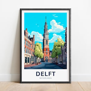 Delft Travel Print - Delft poster, Netherlands Wall Art, Framed present, Gift Netherlands Present