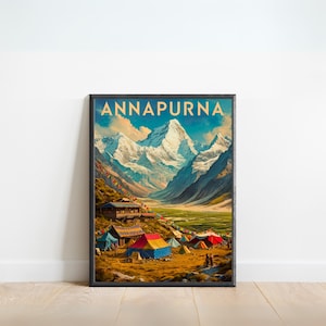 Annapurna Vintage Travel Poster - Annapurna Print, Nepal Wall Art, Framed, Gift Nepal Present