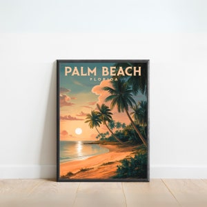 Cartel de viaje vintage de Palm Beach - Impresión de Palm Beach, Arte de la pared de Florida, Presente enmarcado, Regalo Florida Presente