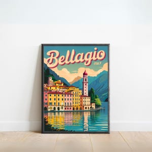 Bellagio Vintage Travel Poster - Bellagio Print, Italy Wall Art, Framed, Gift Italy Present