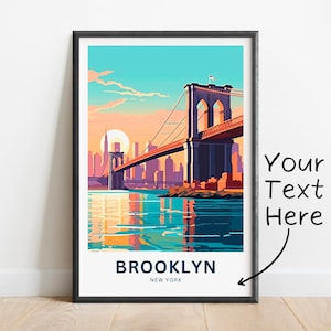 Impresión personalizada de viaje de Brooklyn - Póster de Brooklyn, Arte de la pared de Nueva York, Regalo enmarcado, Regalo de Nueva York