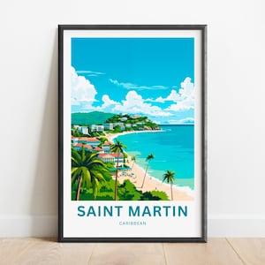Saint Martin Travel Print - Saint Martin poster, Caribbean Wall Art, Framed present, Gift Sint Maarten Present