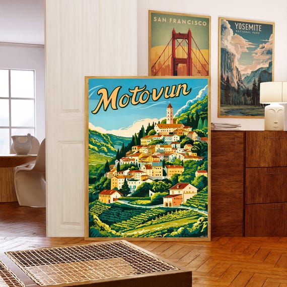 ポスター Mae Town Motovun Vintage Travel Poster - Motovun Print, Croatia Vintage