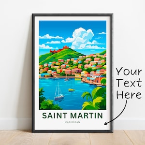 Impresión de viaje personalizada de San Martín: póster de San Martín, arte mural caribeño, regalo enmarcado, regalo de Sint Maarten