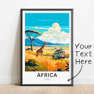 Personalized Africa Travel Print, Africa Safari poster, African Wall Art, Framed present, Gift Africa Present, Customize Your Text