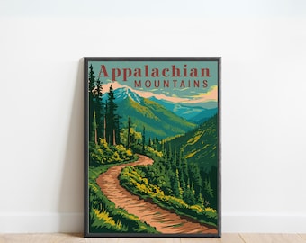 Plakat podróżniczy w stylu vintage z Appalachów – sztuka ścienna Stanów Zjednoczonych