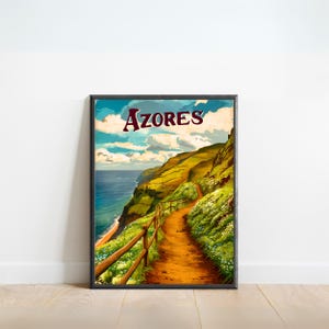 Azores Vintage Travel Poster - Azores  Print, Portugal Wall Art, Framed, Gift Portugal Present