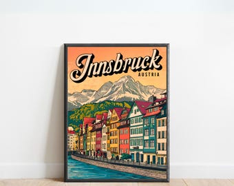 Innsbruck Vintage Travel Poster - Innsbruck print, Austria Wall Art, Framed present, Gift Austria Present