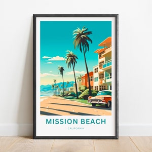 Mission Beach Travel Print - Mission Beach poster, California Wall Art, Decor, Framed present, Gift California Present