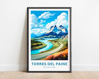 Torres del Paine Travel Print - Cartel de Torres del Paine, Chile Wall Art, Presente enmarcado, Regalo Chile Presente