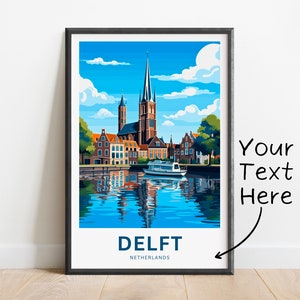 Personalized Delft Travel Print - Delft poster, Netherlands Wall Art, Framed present, Gift Netherlands Present