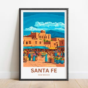 Santa Fe Travel Print - Santa Fe Poster, New Mexico Wandkunst, gerahmtes Geschenk, Geschenk New Mexico