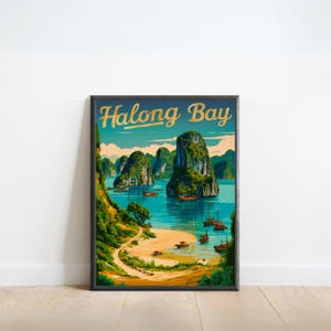 Halong Bay Vintage Travel Poster - Halong Bay Print, Vietnam Wall Art, Framed, Gift Vietnam Present